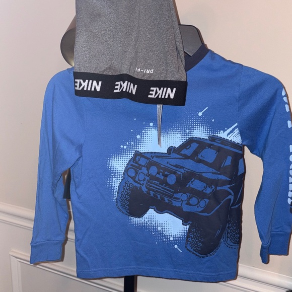 NWOT Bundle boy 6-7 Long Sleeve Shirt with Truck Graphic & dry fit NIKE PANTS - Picture 2 of 13